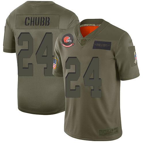 Nike Browns #24 Nick Chubb Camo Youth Stitched NFL Limited 2019 Salute to Service Jersey
