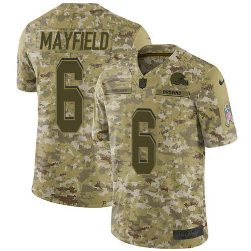 Nike Browns #6 Baker Mayfield Camo Youth Stitched NFL Limited 2018 Salute to Service Jersey