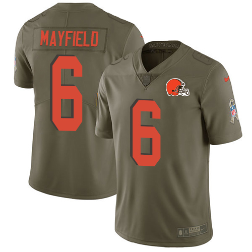 Nike Browns #6 Baker Mayfield Olive Youth Stitched NFL Limited 2017 Salute to Service Jersey