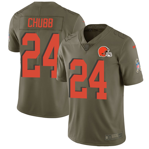 Nike Browns #24 Nick Chubb Olive Youth Stitched NFL Limited 2017 Salute to Service Jersey