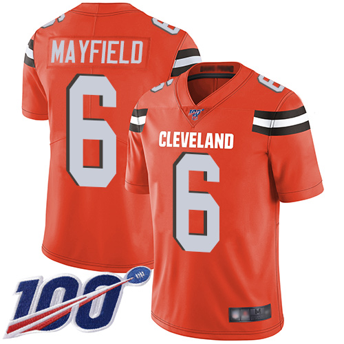 Nike Browns #6 Baker Mayfield Orange Alternate Youth Stitched NFL 100th Season Vapor Limited Jersey