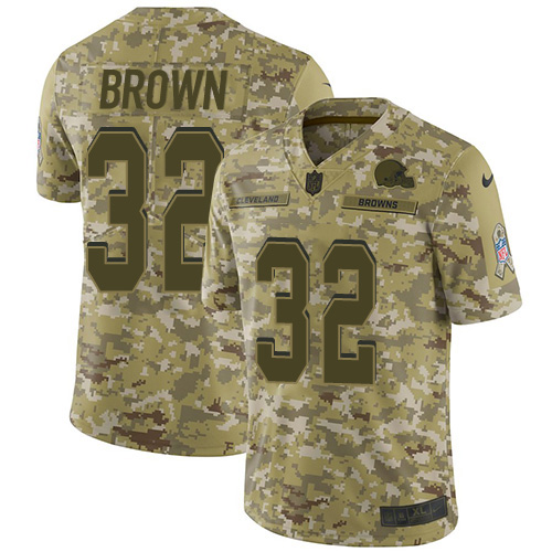 Nike Browns #32 Jim Brown Camo Youth Stitched NFL Limited 2018 Salute to Service Jersey