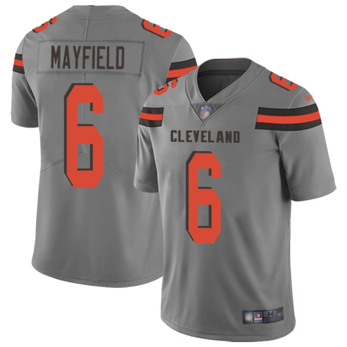 Nike Browns #6 Baker Mayfield Gray Youth Stitched NFL Limited Inverted Legend Jersey