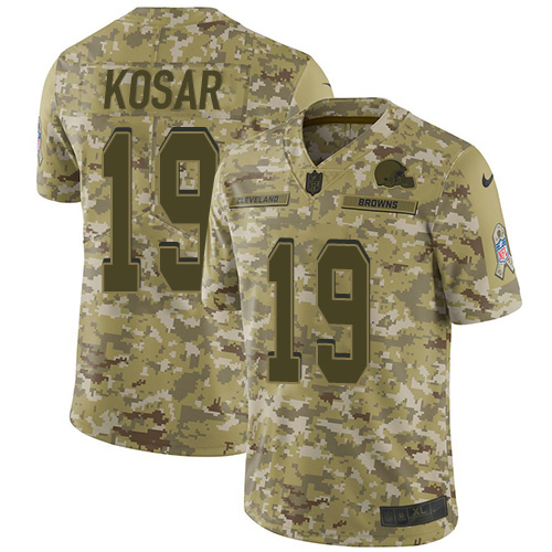 Nike Browns #19 Bernie Kosar Camo Youth Stitched NFL Limited 2018 Salute to Service Jersey