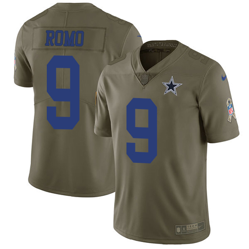 Nike Cowboys #9 Tony Romo Olive Youth Stitched NFL Limited 2017 Salute to Service Jersey