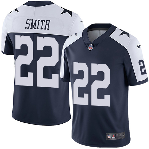 Nike Cowboys #22 Emmitt Smith Navy Blue Thanksgiving Youth Stitched NFL Vapor Untouchable Limited Throwback Jersey