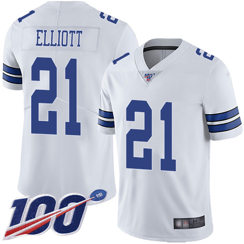 Nike Cowboys #21 Ezekiel Elliott White Youth Stitched NFL 100th Season Vapor Limited Jersey