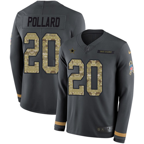 Nike Cowboys #20 Tony Pollard Anthracite Salute to Service Youth Stitched NFL Limited Therma Long Sleeve Jersey