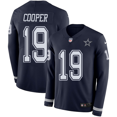 Nike Cowboys #19 Amari Cooper Navy Blue Team Color Youth Stitched NFL Limited Therma Long Sleeve Jersey