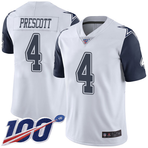 Nike Cowboys #4 Dak Prescott White Youth Stitched NFL Limited Rush 100th Season Jersey