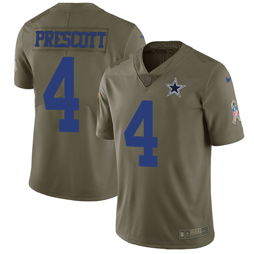 Nike Cowboys #4 Dak Prescott Olive Youth Stitched NFL Limited 2017 Salute to Service Jersey