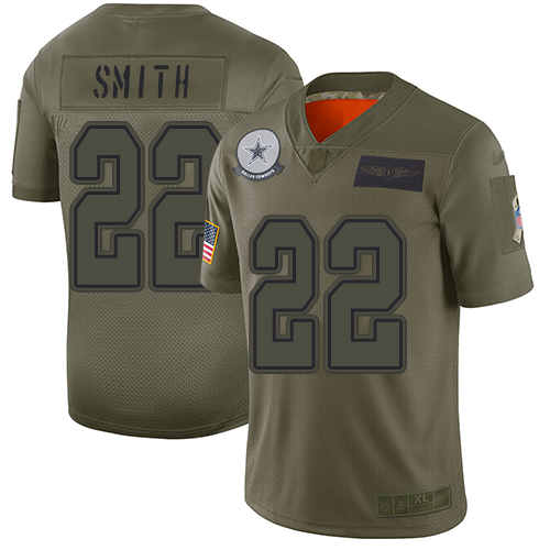 Nike Cowboys #22 Emmitt Smith Camo Youth Stitched NFL Limited 2019 Salute to Service Jersey