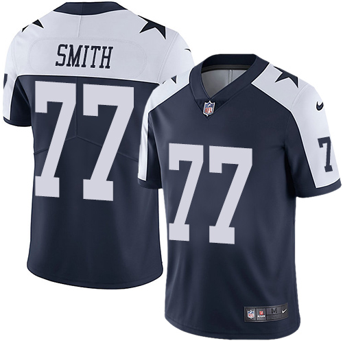 Nike Cowboys #77 Tyron Smith Navy Blue Thanksgiving Youth Stitched NFL Vapor Untouchable Limited Throwback Jersey