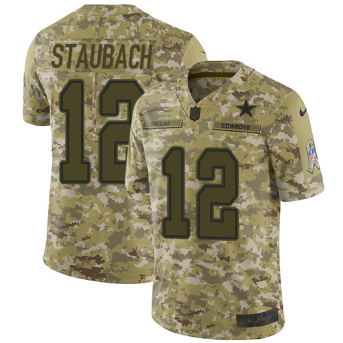 Nike Cowboys #12 Roger Staubach Camo Youth Stitched NFL Limited 2018 Salute to Service Jersey