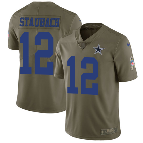 Nike Cowboys #12 Roger Staubach Olive Youth Stitched NFL Limited 2017 Salute to Service Jersey