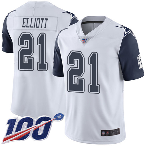 Nike Cowboys #21 Ezekiel Elliott White Youth Stitched NFL Limited Rush 100th Season Jersey