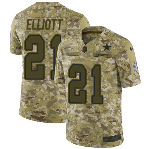 Nike Cowboys #21 Ezekiel Elliott Camo Youth Stitched NFL Limited 2018 Salute to Service Jersey