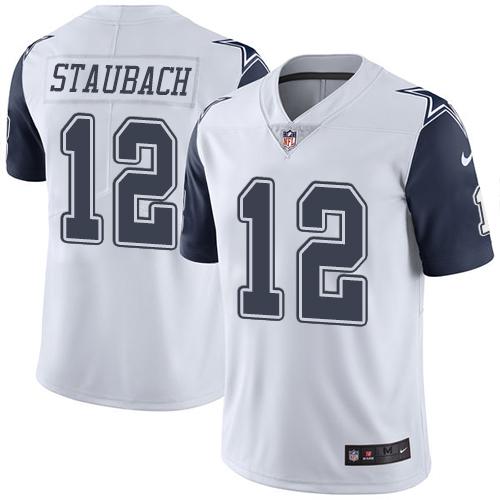 Nike Cowboys #12 Roger Staubach White Youth Stitched NFL Limited Rush Jersey