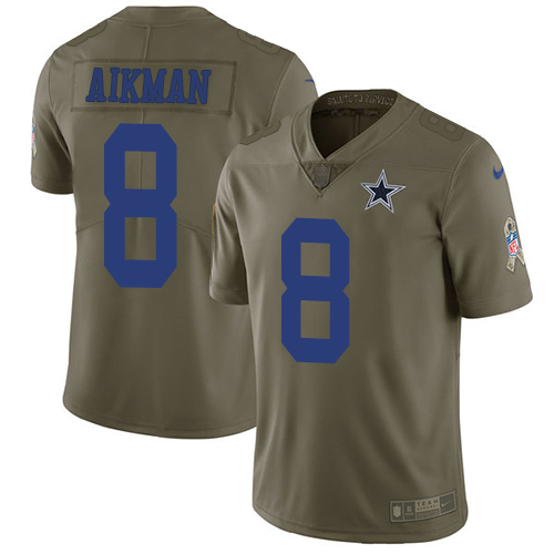 Nike Cowboys #8 Troy Aikman Olive Youth Stitched NFL Limited 2017 Salute to Service Jersey