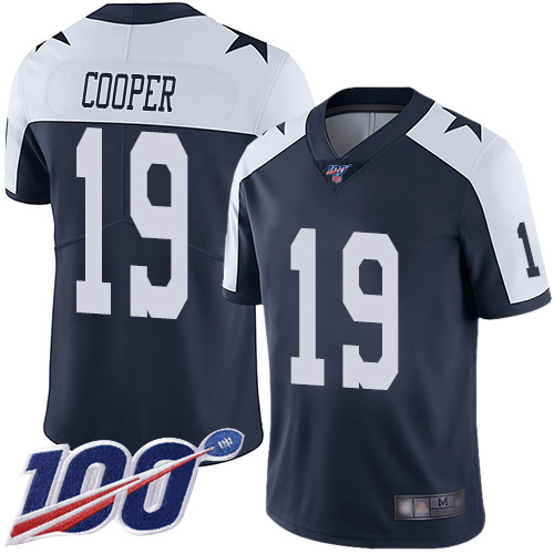 Nike Cowboys #19 Amari Cooper Navy Blue Thanksgiving Youth Stitched NFL 100th Season Vapor Throwback Limited Jersey