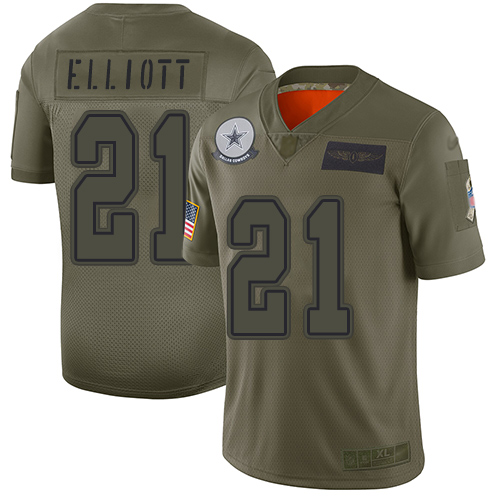 Nike Cowboys #21 Ezekiel Elliott Camo Youth Stitched NFL Limited 2019 Salute to Service Jersey