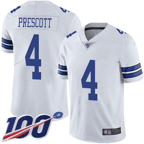 Nike Cowboys #4 Dak Prescott White Youth Stitched NFL 100th Season Vapor Limited Jersey
