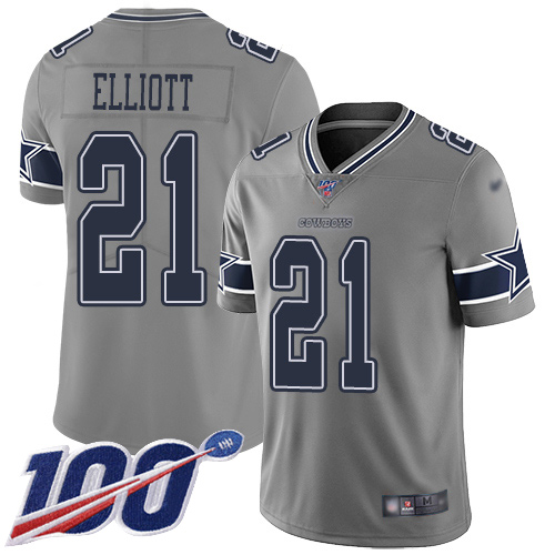 Nike Cowboys #21 Ezekiel Elliott Gray Youth Stitched NFL Limited Inverted Legend 100th Season Jersey