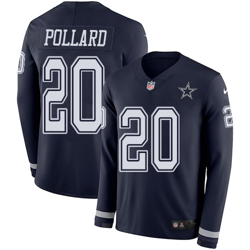 Nike Cowboys #20 Tony Pollard Navy Blue Team Color Youth Stitched NFL Limited Therma Long Sleeve Jersey