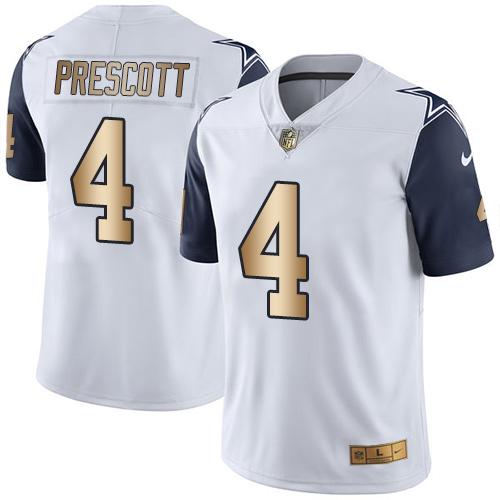 Nike Cowboys #4 Dak Prescott White Youth Stitched NFL Limited Gold Rush Jersey