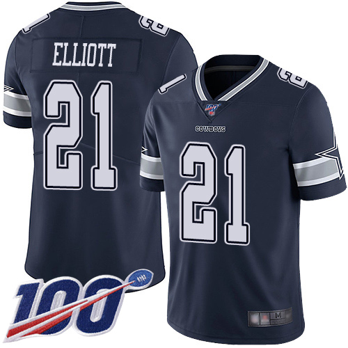Nike Cowboys #21 Ezekiel Elliott Navy Blue Team Color Youth Stitched NFL 100th Season Vapor Limited Jersey