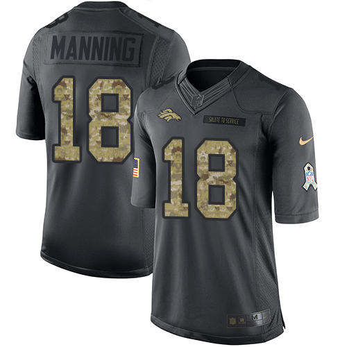 Nike Broncos #18 Peyton Manning Black Youth Stitched NFL Limited 2016 Salute to Service Jersey