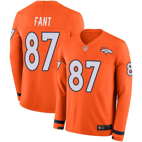 Nike Broncos #87 Noah Fant Orange Team Color Youth Stitched NFL Limited Therma Long Sleeve Jersey