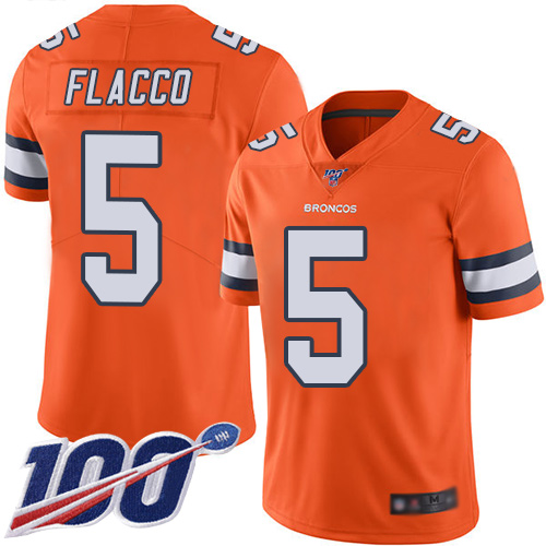 Nike Broncos #5 Joe Flacco Orange Youth Stitched NFL Limited Rush 100th Season Jersey