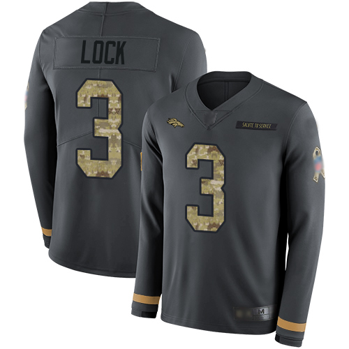 Nike Broncos #3 Drew Lock Anthracite Salute to Service Youth Stitched NFL Limited Therma Long Sleeve Jersey
