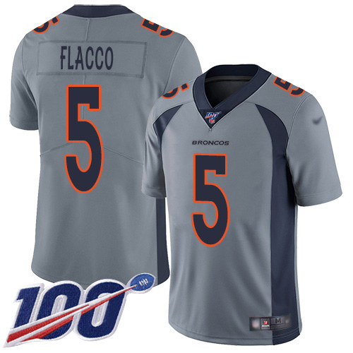 Nike Broncos #5 Joe Flacco Gray Youth Stitched NFL Limited Inverted Legend 100th Season Jersey