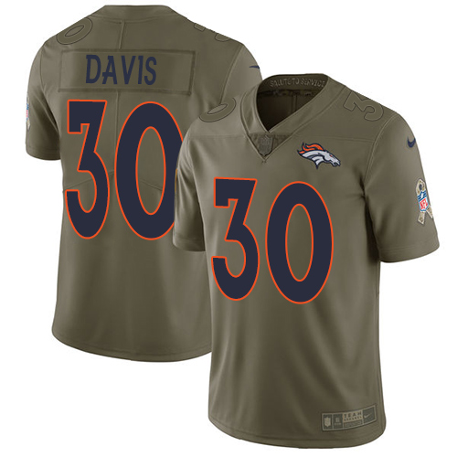 Nike Broncos #30 Terrell Davis Olive Youth Stitched NFL Limited 2017 Salute to Service Jersey