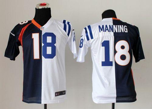 Nike Broncos #18 Peyton Manning Blue/White Youth Stitched NFL Elite Split Colts Jersey