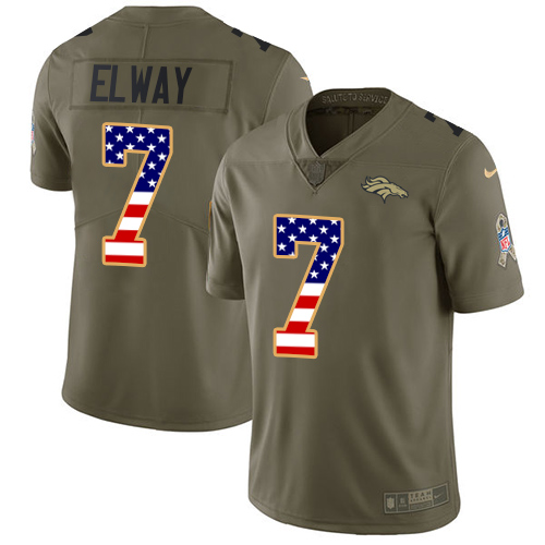 Nike Broncos #7 John Elway Olive/USA Flag Youth Stitched NFL Limited 2017 Salute to Service Jersey