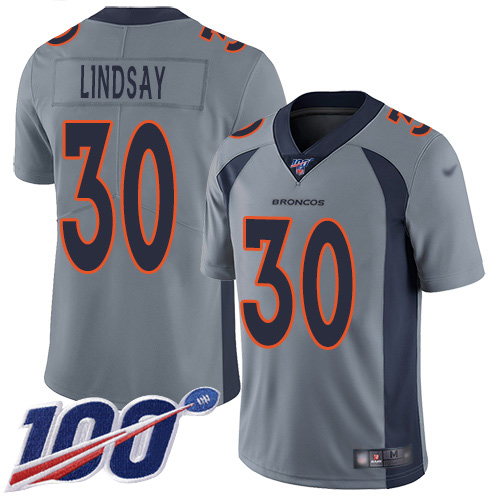 Nike Broncos #30 Phillip Lindsay Gray Youth Stitched NFL Limited Inverted Legend 100th Season Jersey