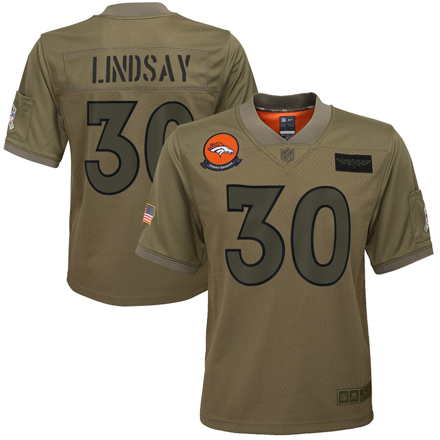 Youth Denver Broncos #30 Phillip Lindsay Nike Camo 2019 Salute to Service Game Jersey