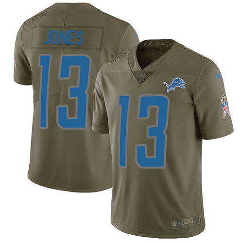 Nike Lions #13 T.J. Jones Olive Youth Stitched NFL Limited 2017 Salute to Service Jersey
