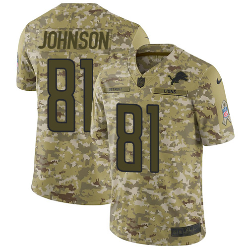Nike Lions #81 Calvin Johnson Camo Youth Stitched NFL Limited 2018 Salute to Service Jersey