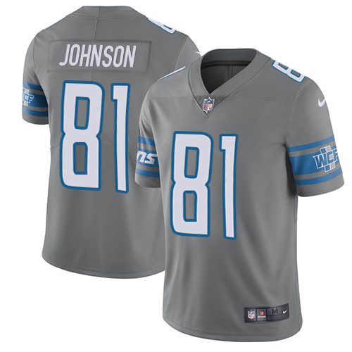 Nike Lions #81 Calvin Johnson Gray Youth Stitched NFL Limited Rush Jersey