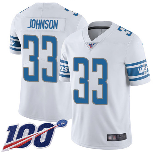 Nike Lions #33 Kerryon Johnson White Youth Stitched NFL 100th Season Vapor Limited Jersey