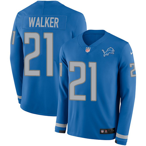 Nike Lions #21 Tracy Walker Blue Team Color Youth Stitched NFL Limited Therma Long Sleeve Jersey