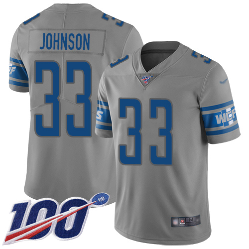 Nike Lions #33 Kerryon Johnson Gray Youth Stitched NFL Limited Inverted Legend 100th Season Jersey