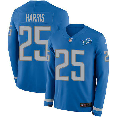 Nike Lions #25 Will Harris Blue Team Color Youth Stitched NFL Limited Therma Long Sleeve Jersey