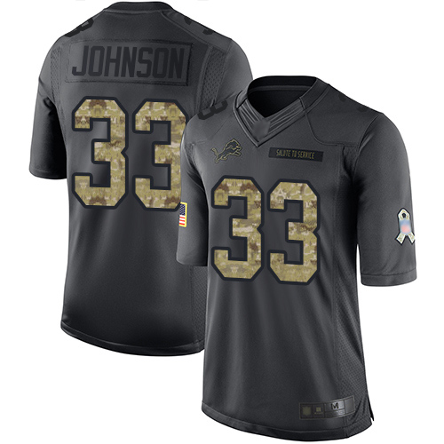 Nike Lions #33 Kerryon Johnson Black Youth Stitched NFL Limited 2016 Salute to Service Jersey