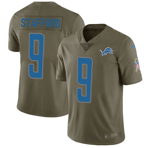 Nike Lions #9 Matthew Stafford Olive Youth Stitched NFL Limited 2017 Salute to Service Jersey
