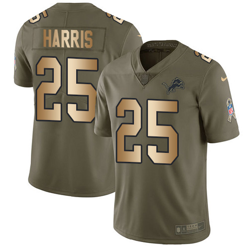 Nike Lions #25 Will Harris Olive/Gold Youth Stitched NFL Limited 2017 Salute to Service Jersey